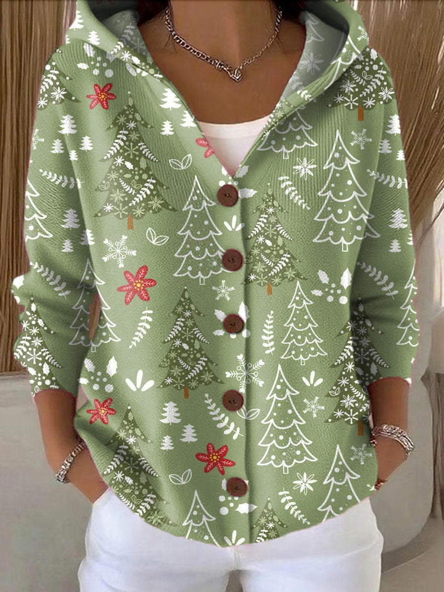 Suéter Cárdigan Navideño para Mujer con Estampado Artístico