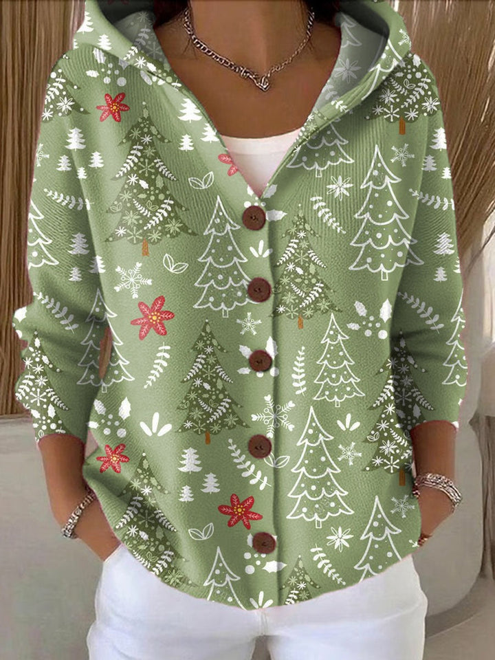 Suéter Cárdigan Navideño para Mujer con Estampado Artístico