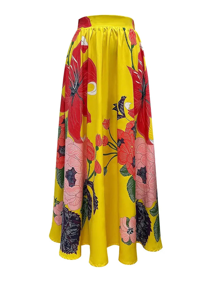 Falda maxi de mujer con estampado floral y bolsillos