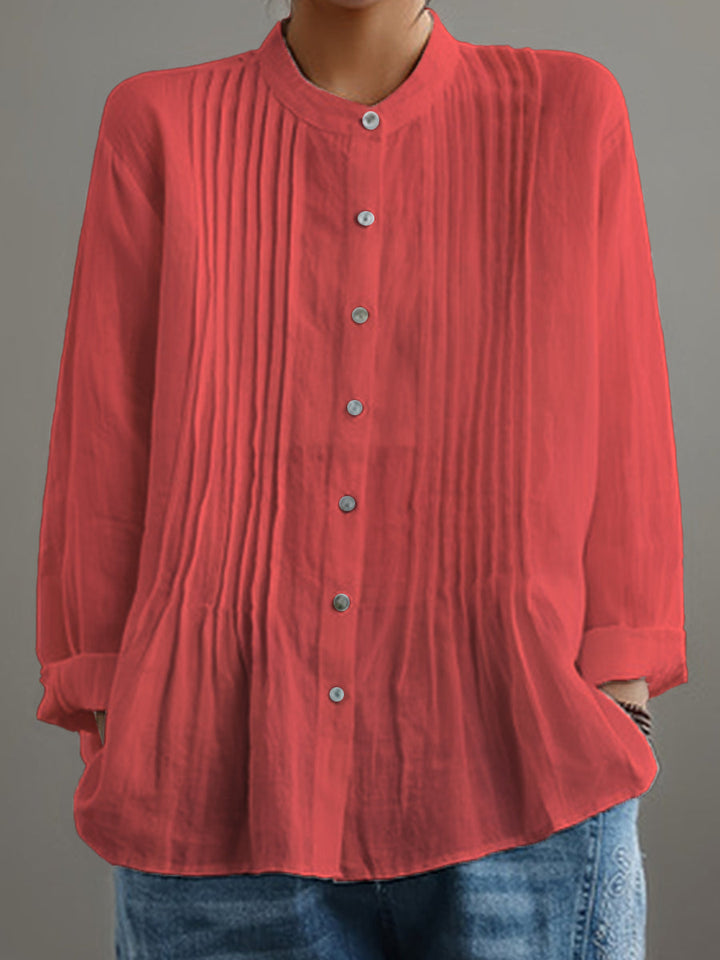Camisa Plisada Casual de Algodón y Lino para Mujer