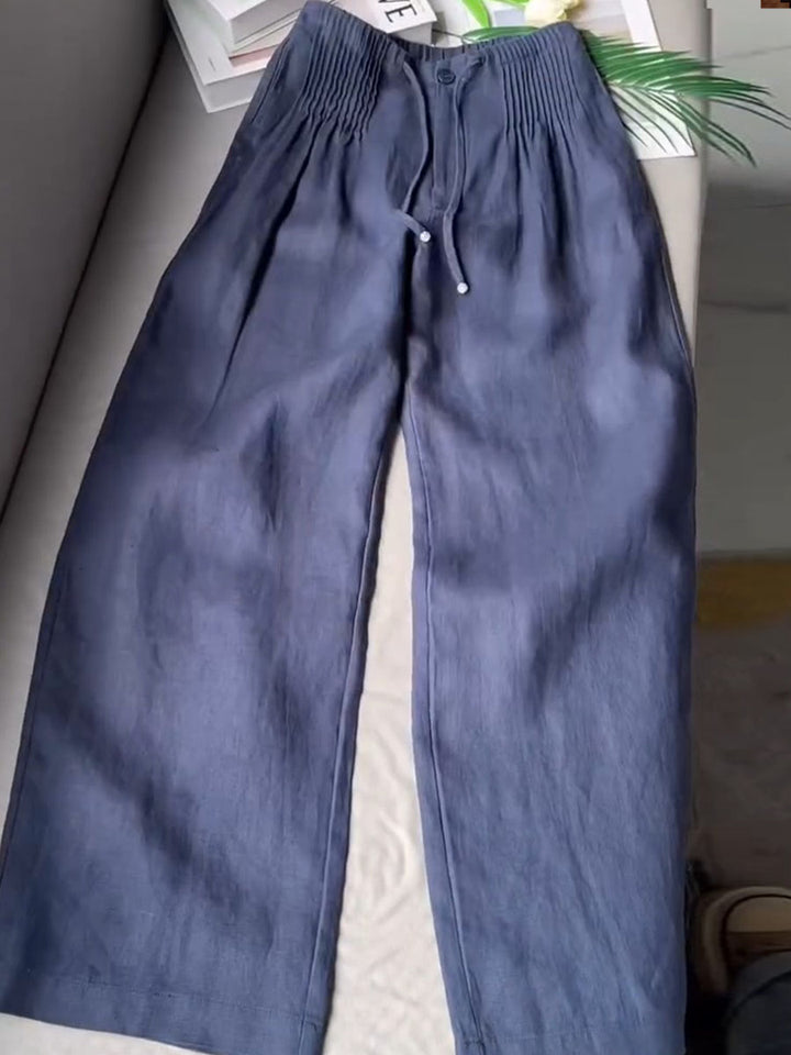 Pantalones Anchos Plisados de Color Sólido para Mujer
