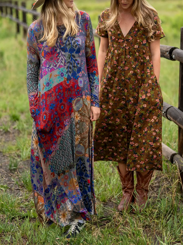 Vestido Boho Estampado Floral con Elasticidad para Mujer