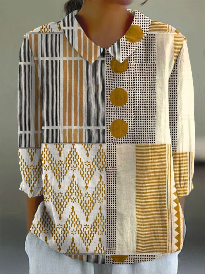 Camisa Vintage de Mujer con Estampado de Geometría Abstracta