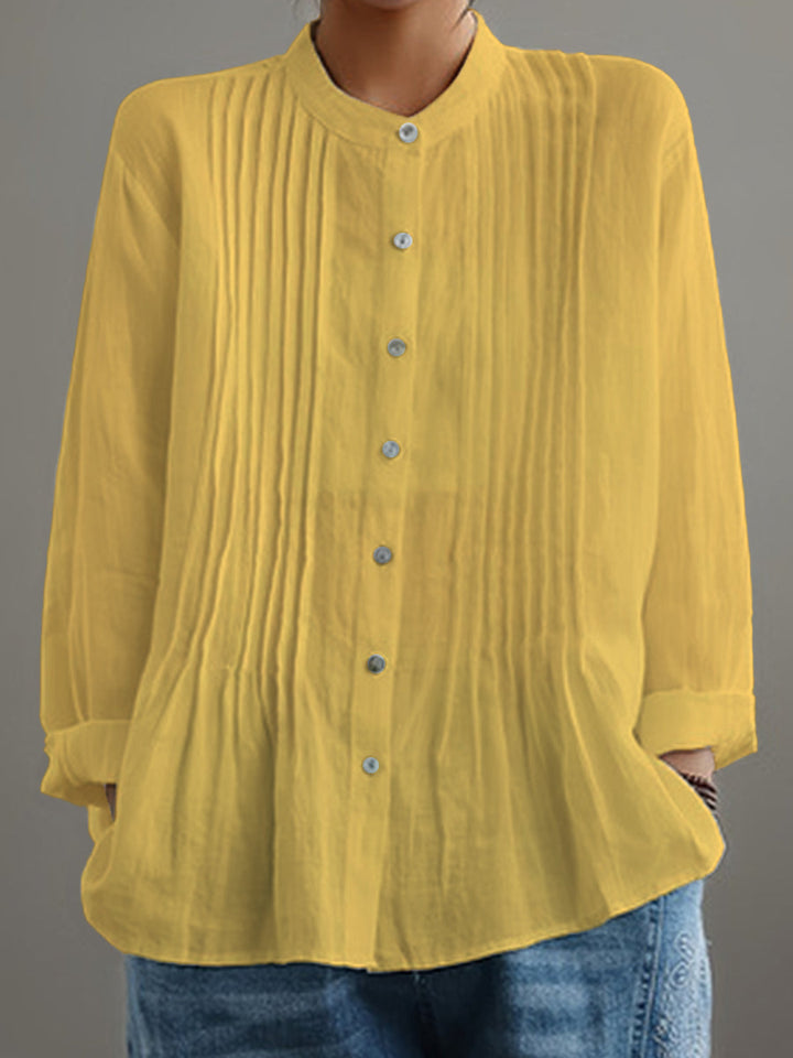 Camisa Plisada Casual de Algodón y Lino para Mujer