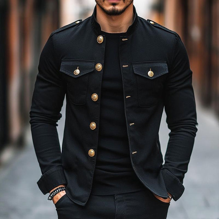 Chaqueta casual sólida de cuello mao para hombre