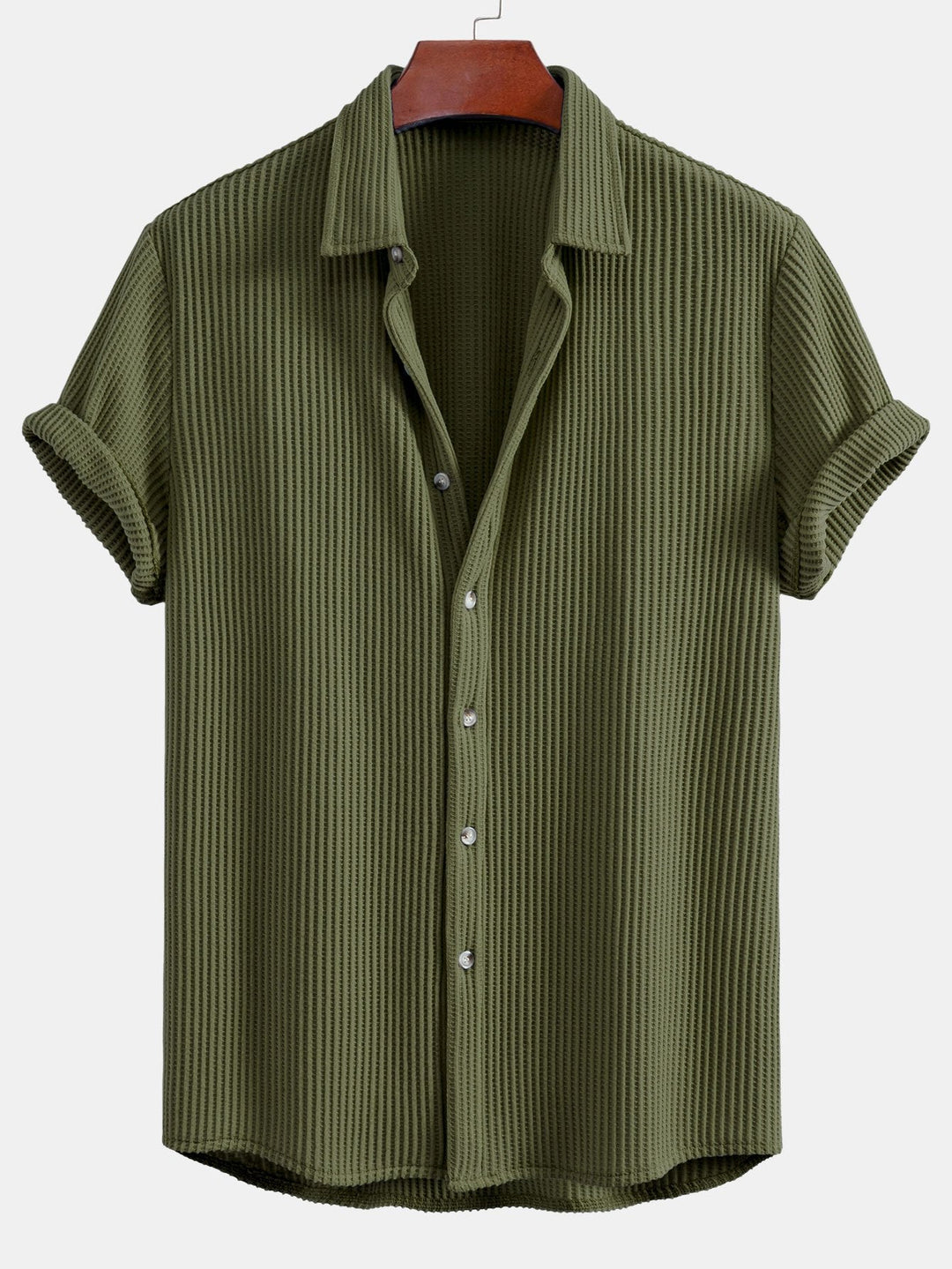 Camisa de Waffle con Botones y Pantalones de Waffle Tejidos con Cordón