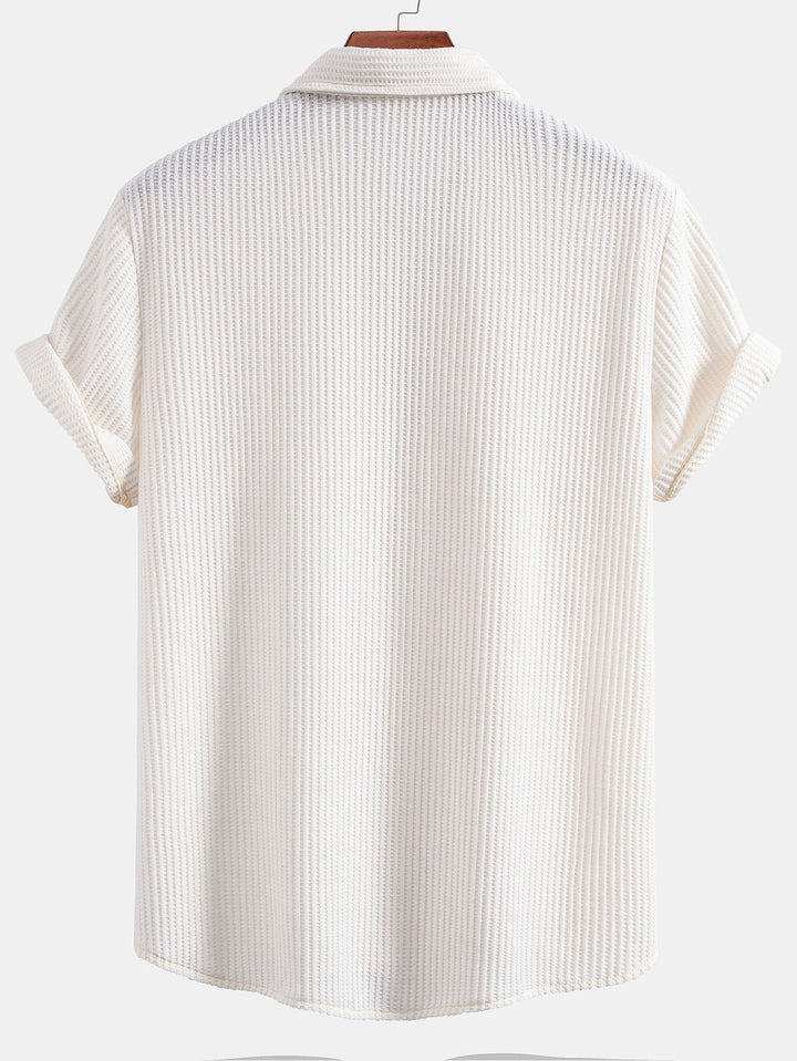 Camisa de Waffle con Botones y Pantalones de Waffle Tejidos con Cordón