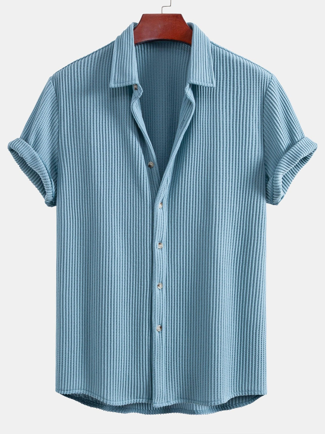 Camisa de Waffle con Botones y Pantalones de Waffle Tejidos con Cordón