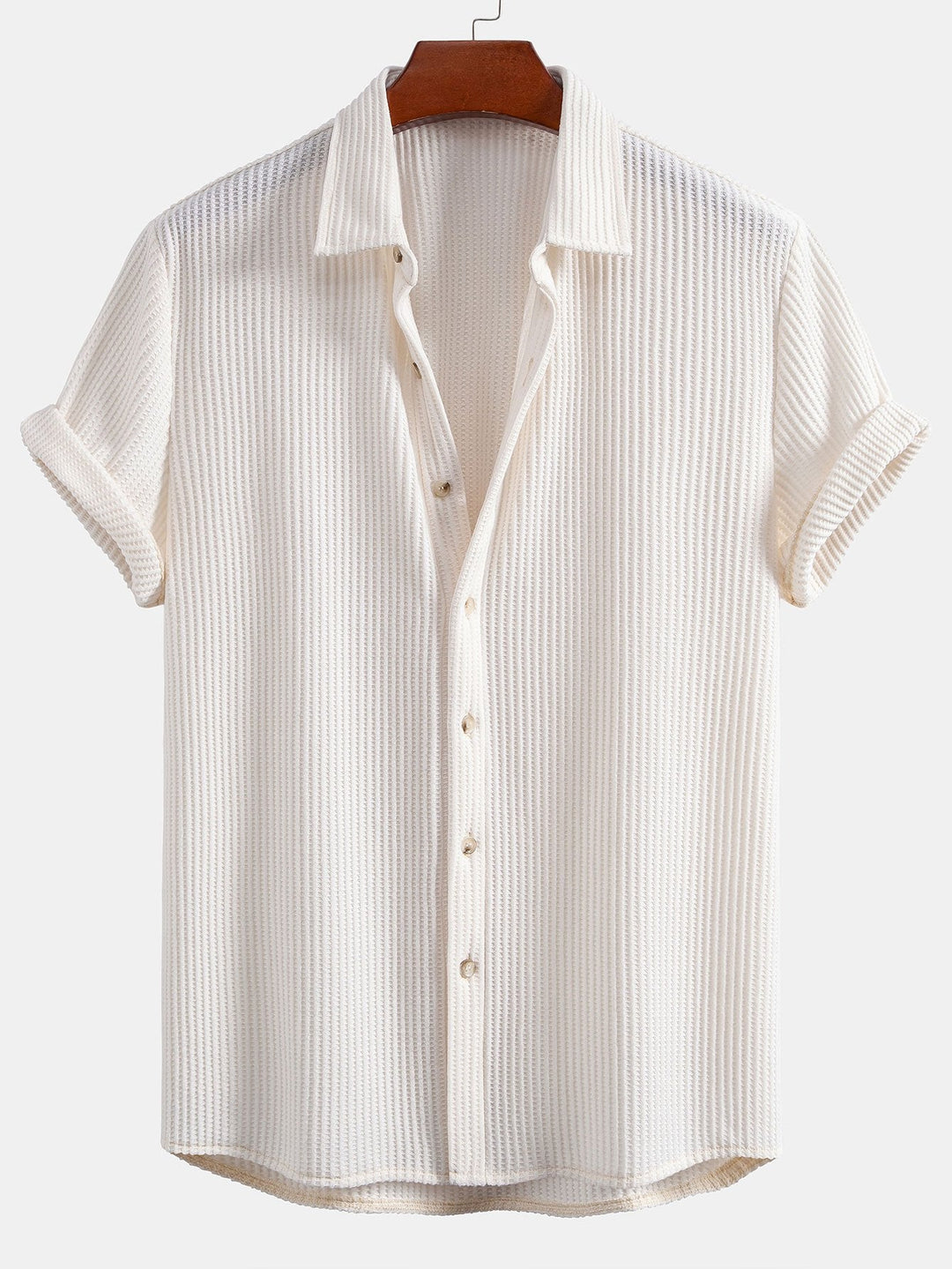 Camisa de Waffle con Botones y Pantalones de Waffle Tejidos con Cordón