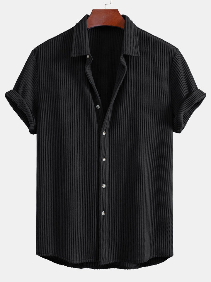Camisa de Waffle con Botones y Pantalones de Waffle Tejidos con Cordón