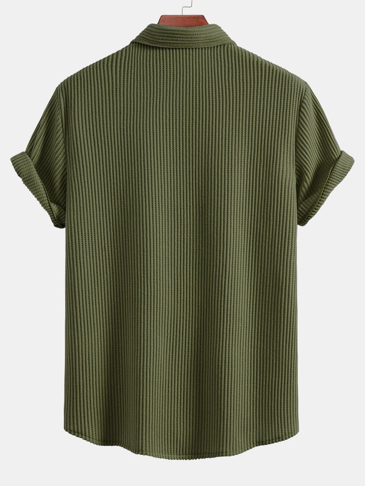 Camisa de Waffle con Botones y Pantalones de Waffle Tejidos con Cordón