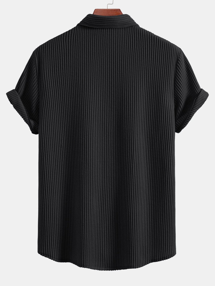 Camisa de Waffle con Botones y Pantalones de Waffle Tejidos con Cordón