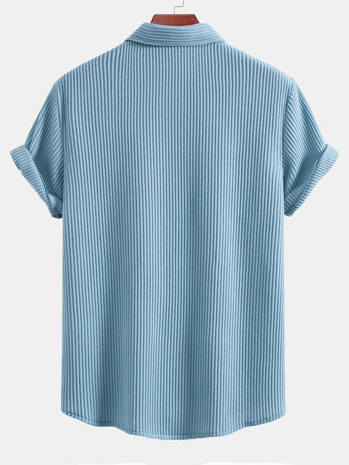 Camisa de Waffle con Botones y Pantalones de Waffle Tejidos con Cordón