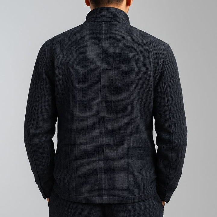 Chaqueta casual de un solo pecho con cuello mao texturizado sólido para hombre