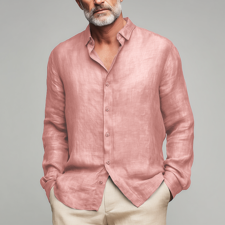 Camisa de lino de verano de manga larga con textura irregular para hombre