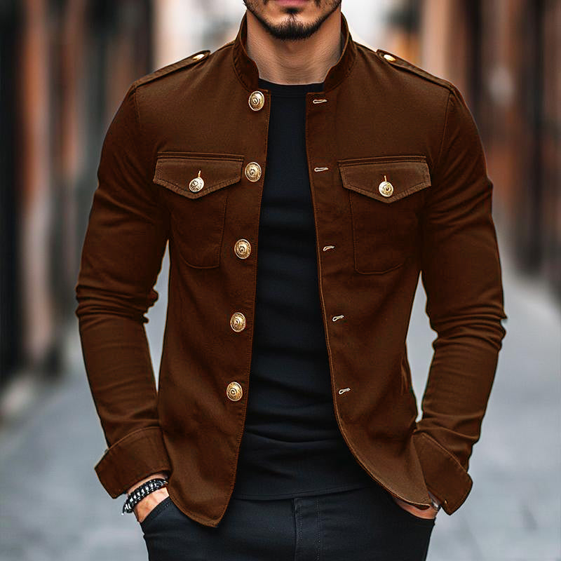 Chaqueta casual sólida de cuello mao para hombre