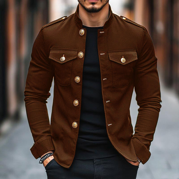 Chaqueta casual sólida de cuello mao para hombre