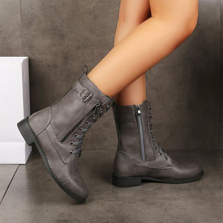 Botas Ortopédicas de Cuero para Mujer con Punta Redonda y Cremallera Lateral