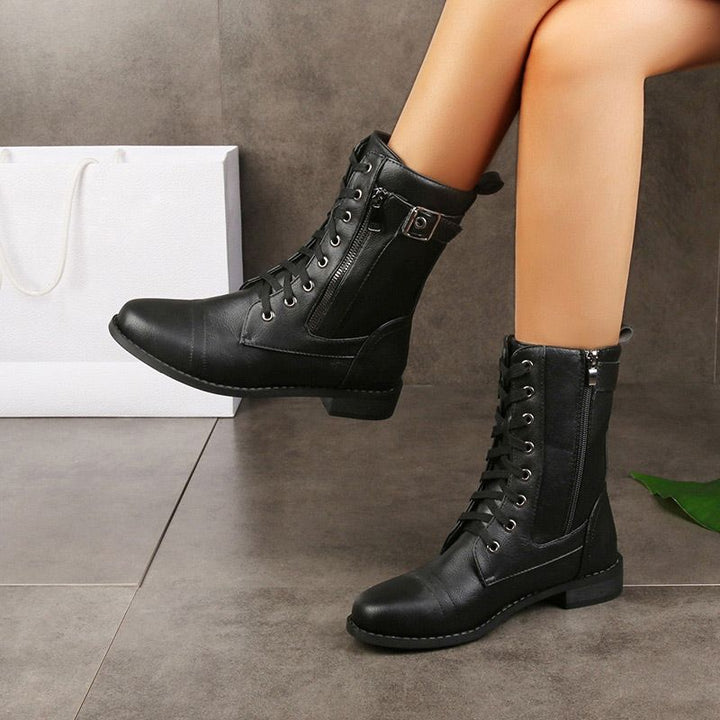 Botas Ortopédicas de Cuero para Mujer con Punta Redonda y Cremallera Lateral