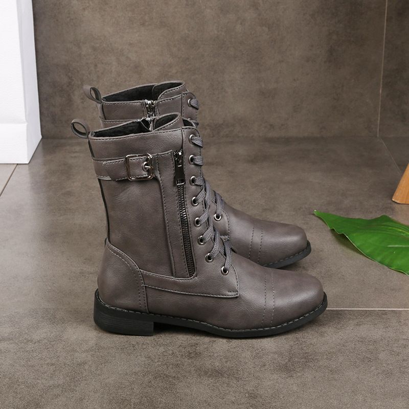 Botas Ortopédicas de Cuero para Mujer con Punta Redonda y Cremallera Lateral