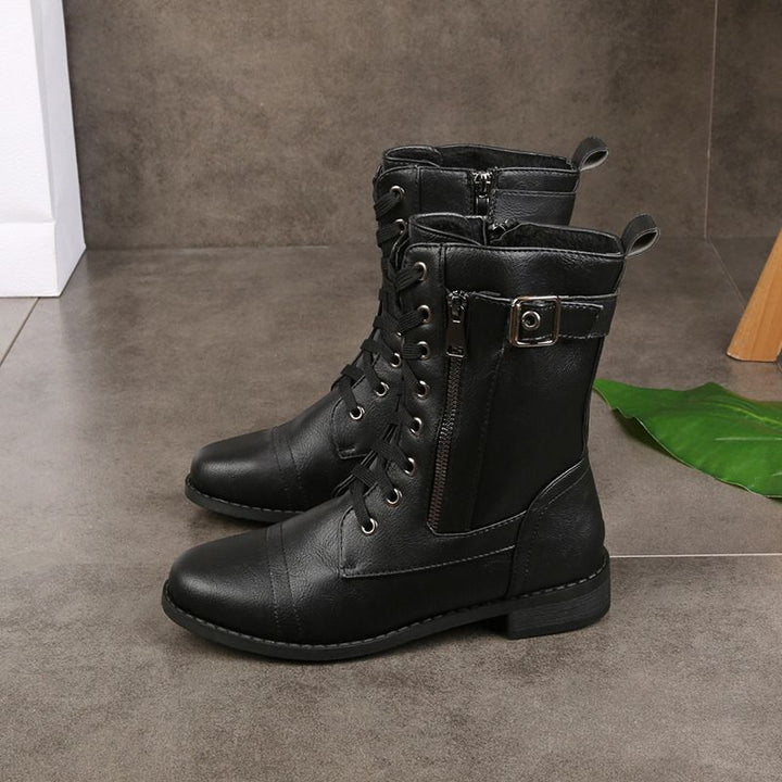 Botas Ortopédicas de Cuero para Mujer con Punta Redonda y Cremallera Lateral